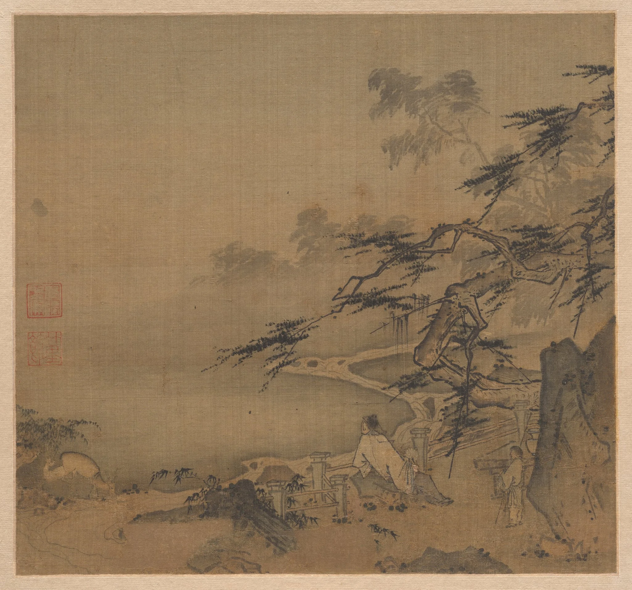 Watching the Deer by a Pine Shaded Stream, detail