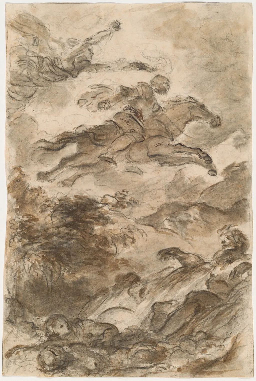 Rinaldo, Astride Baiardo, Flies Off in Pursuit of Angelica, by Jean Honoré Fragonard, chalk, 1795