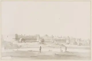 Fort of Ramnugger, near Benares, possibly Agra Fort., by Thomas Daniell, watercolor, 1749