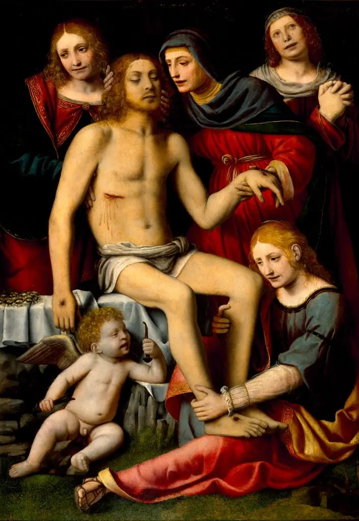 Lamentation over the Dead Christ, by Luini Bernardino, oil, 1517