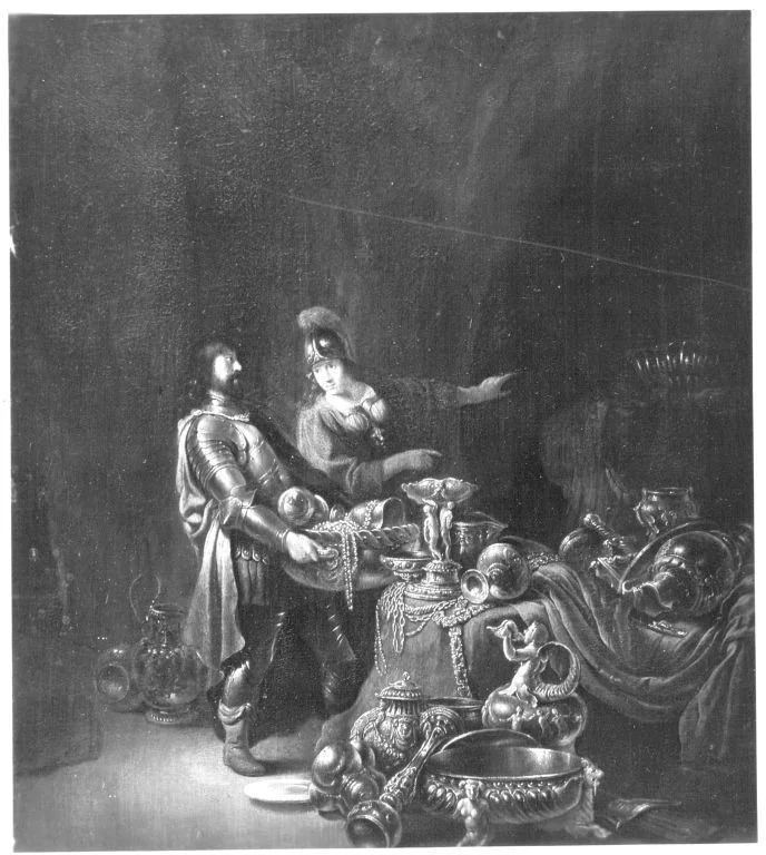 Odysseus und Athene verbergen die trojanische Beute, detail