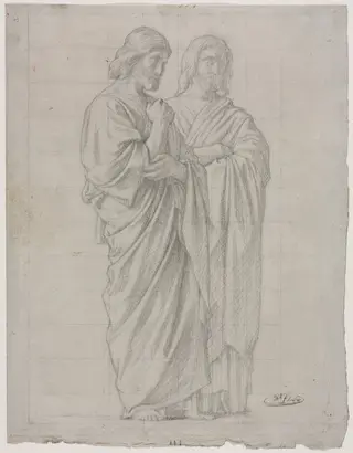 Two Standing Figures (Study for the Left Section of The Mission of the Apostles), by Hippolyte Flandrin, 1860
