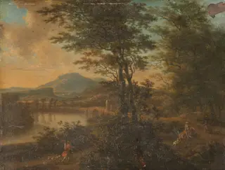 Italian landscape at sunset, by Willem de Heusch, oil, 1688