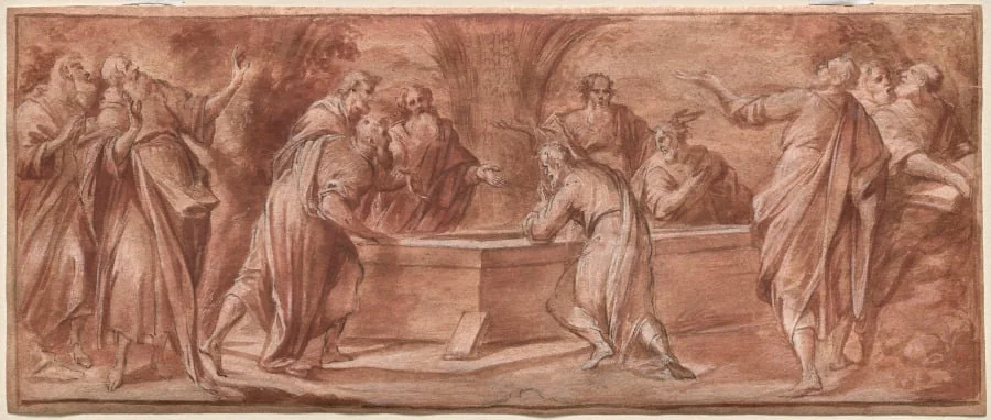 The Apostles Gathered Around the Tomb of the Virgin, detail
