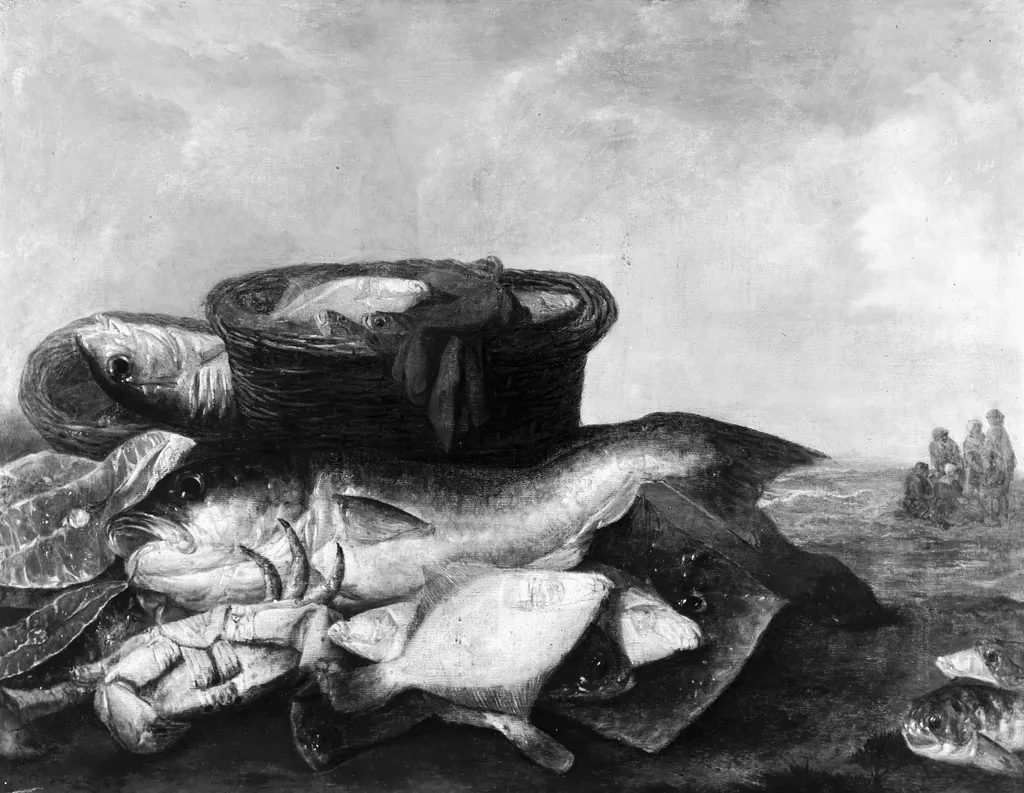 Still life with fish, by Abraham van Beijeren, paint, 1665