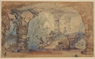A Fantastic Underground Temple (Aladdin's Cave?), by Robert Caney, gouache, 1584