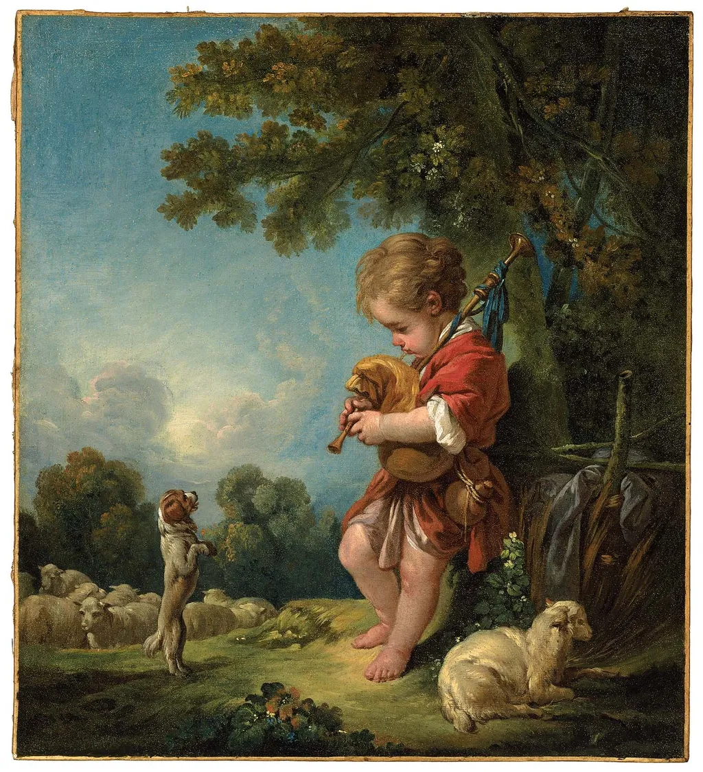 Shepherd Boy Playing Bagpipes, by François Boucher, oil, 1754