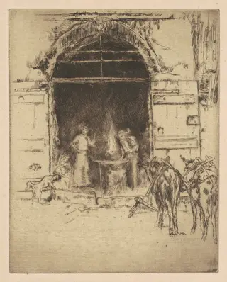 Flaming Forge, by James McNeill Whistler, ink, 1901