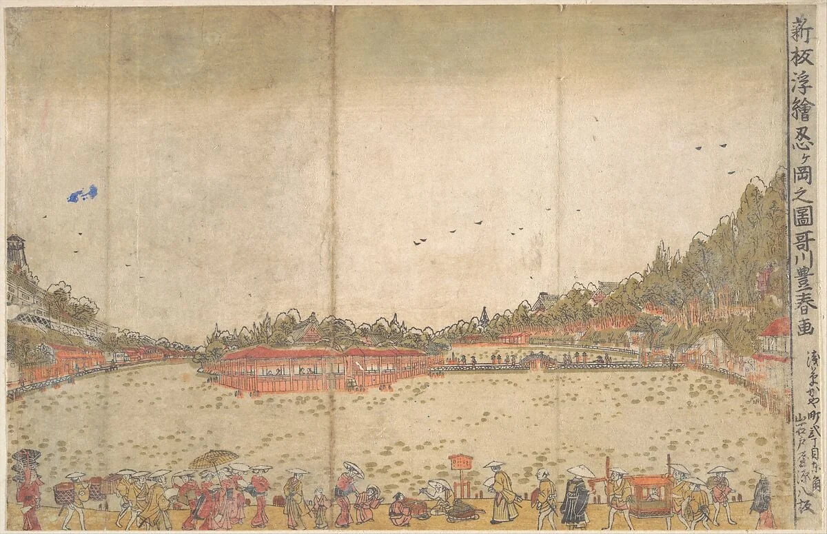 新板浮絵忍ヶ岡之圖|Perspective Print: Shinobazu Pond, detail