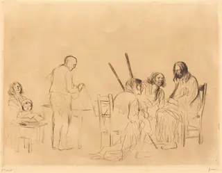 Avant le repas à Emmaus (1ère planche) (Before the Supper at Emmaus) (first plate), by Jean-Louis Forain, ink, 1910