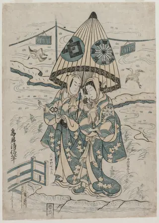 Nakamura Tomijuro and Nakamura Shichisaburo II as the Lovers Agemaki and Sukeroku, by Torii Kiyonobu II