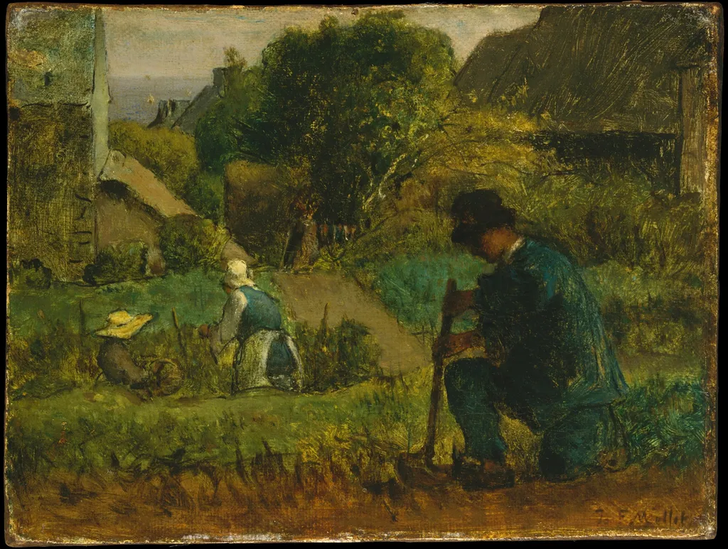 Garden Scene, by Jean François Millet, oil, 1854