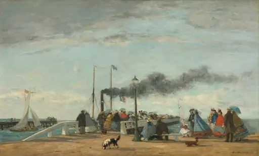 Jetty and Wharf at Trouville, by Eugène Boudin, oil, 1863