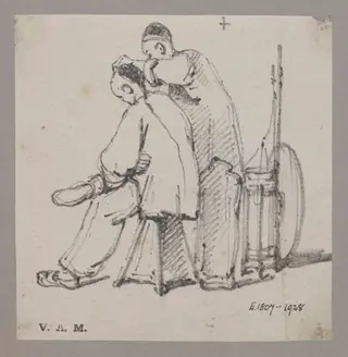 A barber with a seated customer, by George Chinnery, 19
