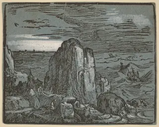 Cliff on a Seashore, by Hendrick Goltzius, ink, 1594