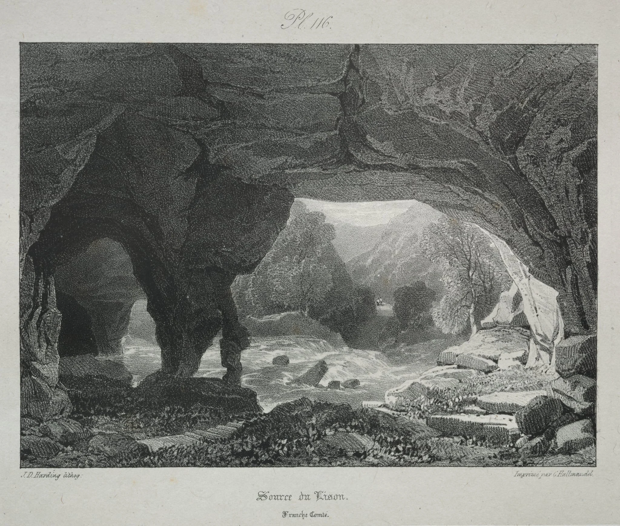 Voyages pittoresques et romantiques dans l'ancienne France. Franche-Comté: Source du Lison, detail