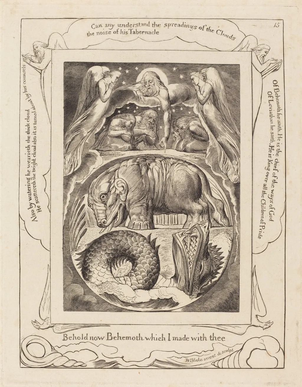 Behemoth and Leviathan, by William Blake, ink, 1825