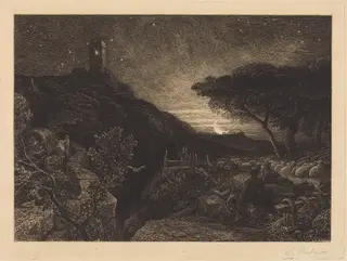 The Lonely Tower, by Samuel Palmer, ink, 1879
