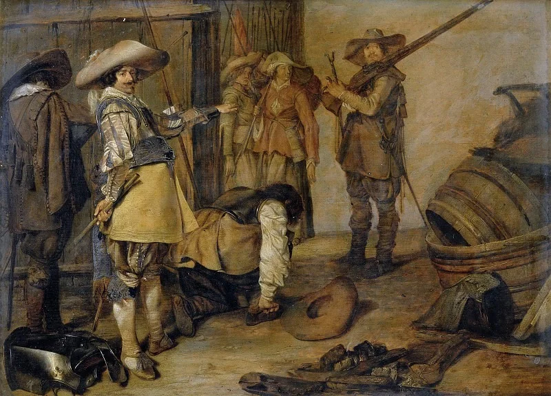 Officer and soldiers preparing to leave, detail