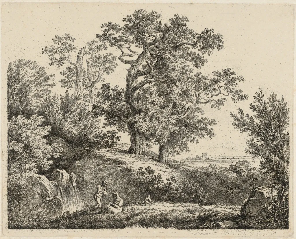 Landscape with a Waterfall and a Resting Family, by Martin von Molitor, ink, 1790
