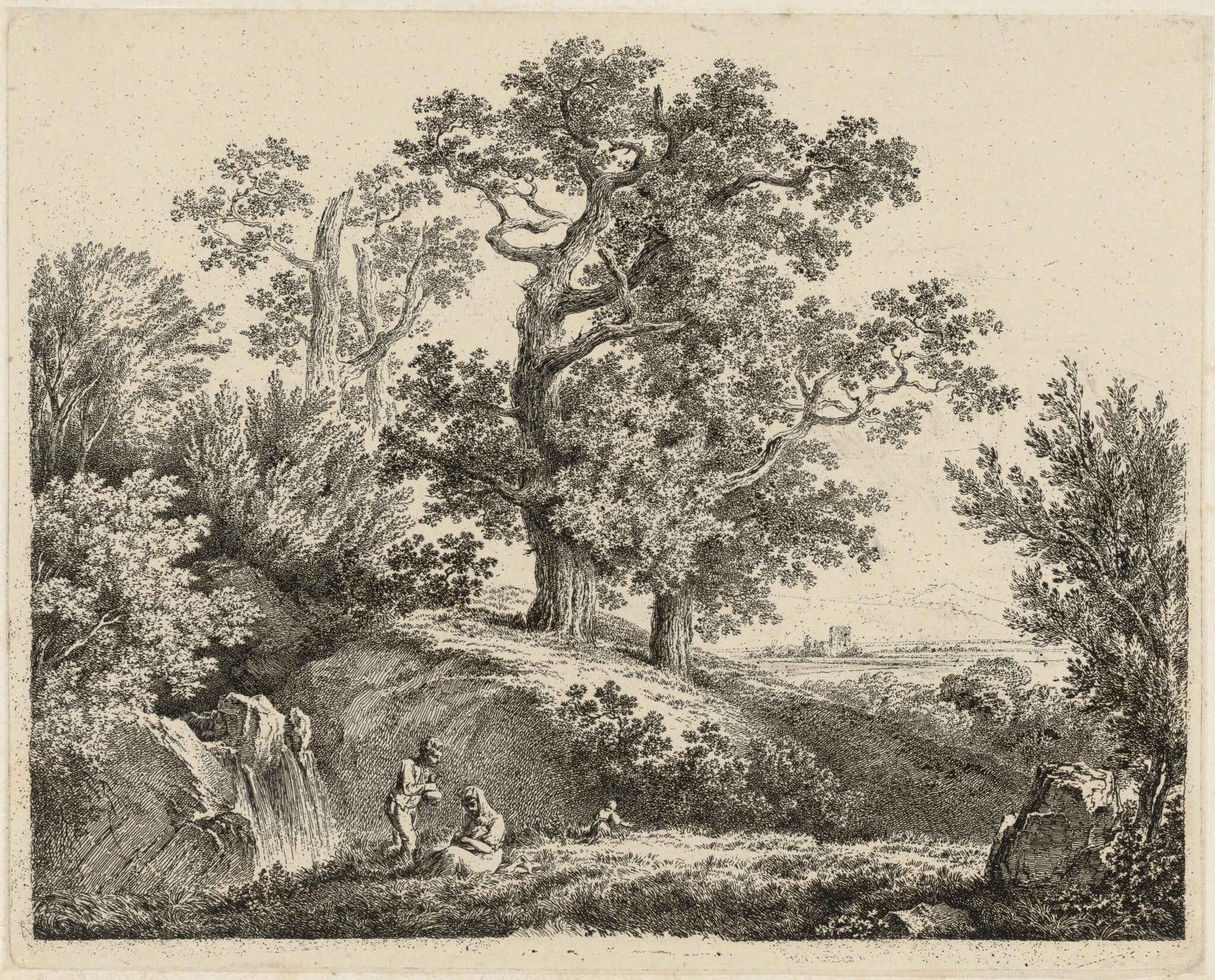 Landscape with a Waterfall and a Resting Family, detail