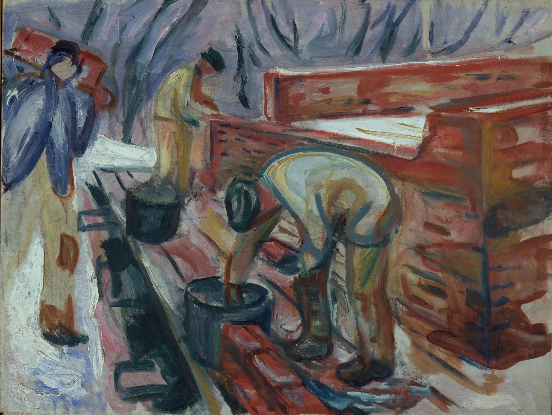 Bricklayers at Work on the Studio Building, detail