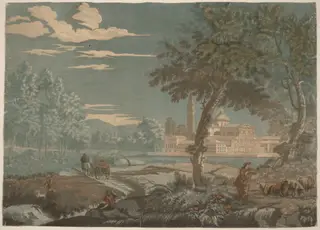 Heroic Landscape with Cart and Goatherd, with San Giorgio Maggiore in the Background, by John Baptist Jackson, ink, 1744
