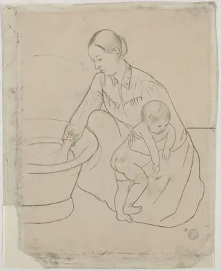 The Bath [verso], by Mary Cassatt, graphite, 1890