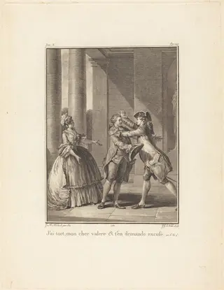 J'ai tort, mon cher Valère, et t'en demande excuse, by Jean Jacques Le Veau, ink, 1782