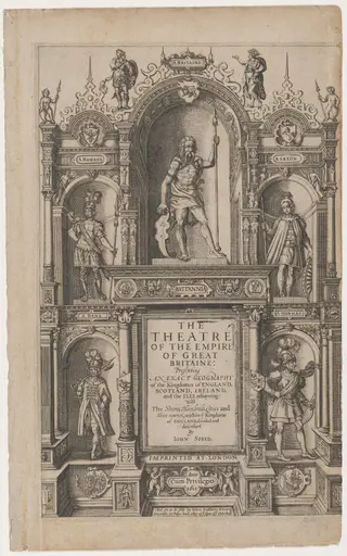 Title Page to "The Theatre of the Empire of Great Britaine" by John Speed, by Jodocus Hondius I, ink, 1611