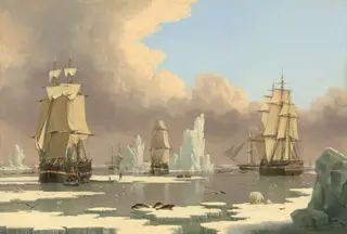 The Northern Whale Fishery: The "Swan" and "Isabella", by John Ward of Hull, oil, 1840