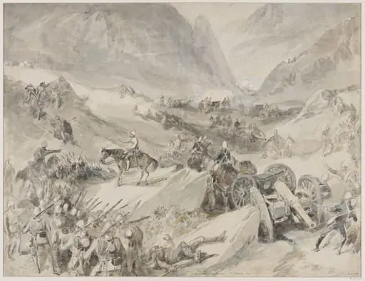 A Difficult Bit in the Khyber, by William R.I. F.R.G.S. Simpson, watercolor, 1878