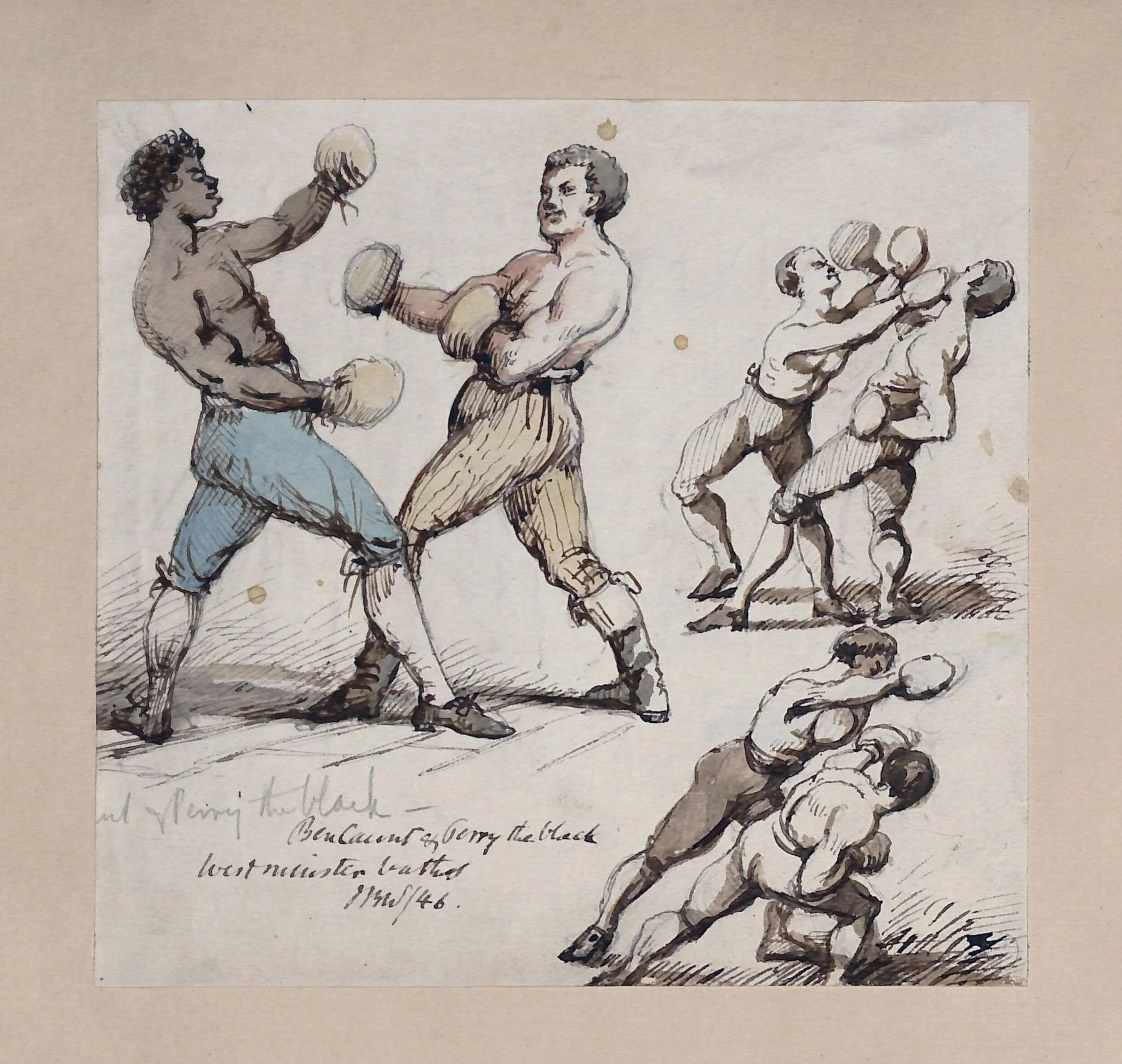 Boxing match: Ben Caunt and John Perry (Perry the Black), Westminster Baths, detail