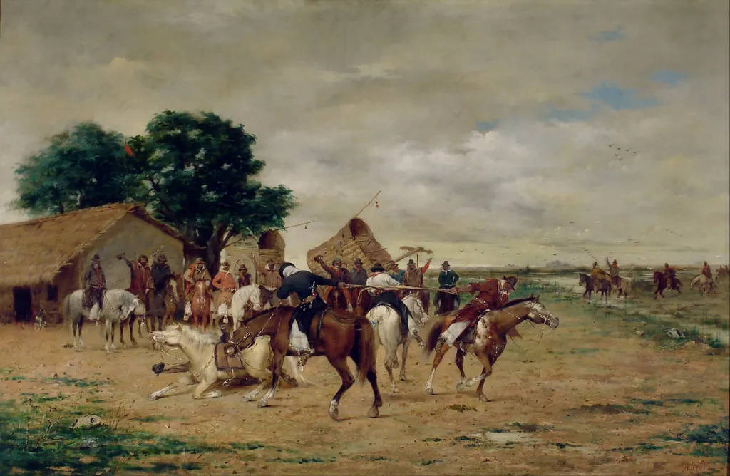 The Game of Pato, by Ángel della Valle, oil, 1500