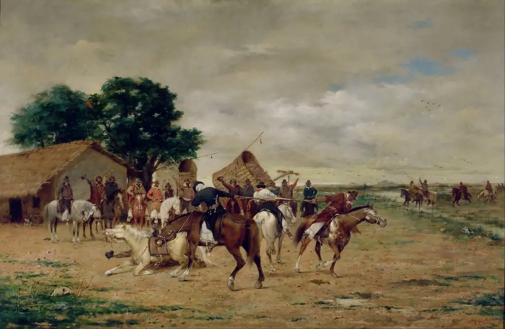 The Game of Pato, by Ángel della Valle, oil, 1500