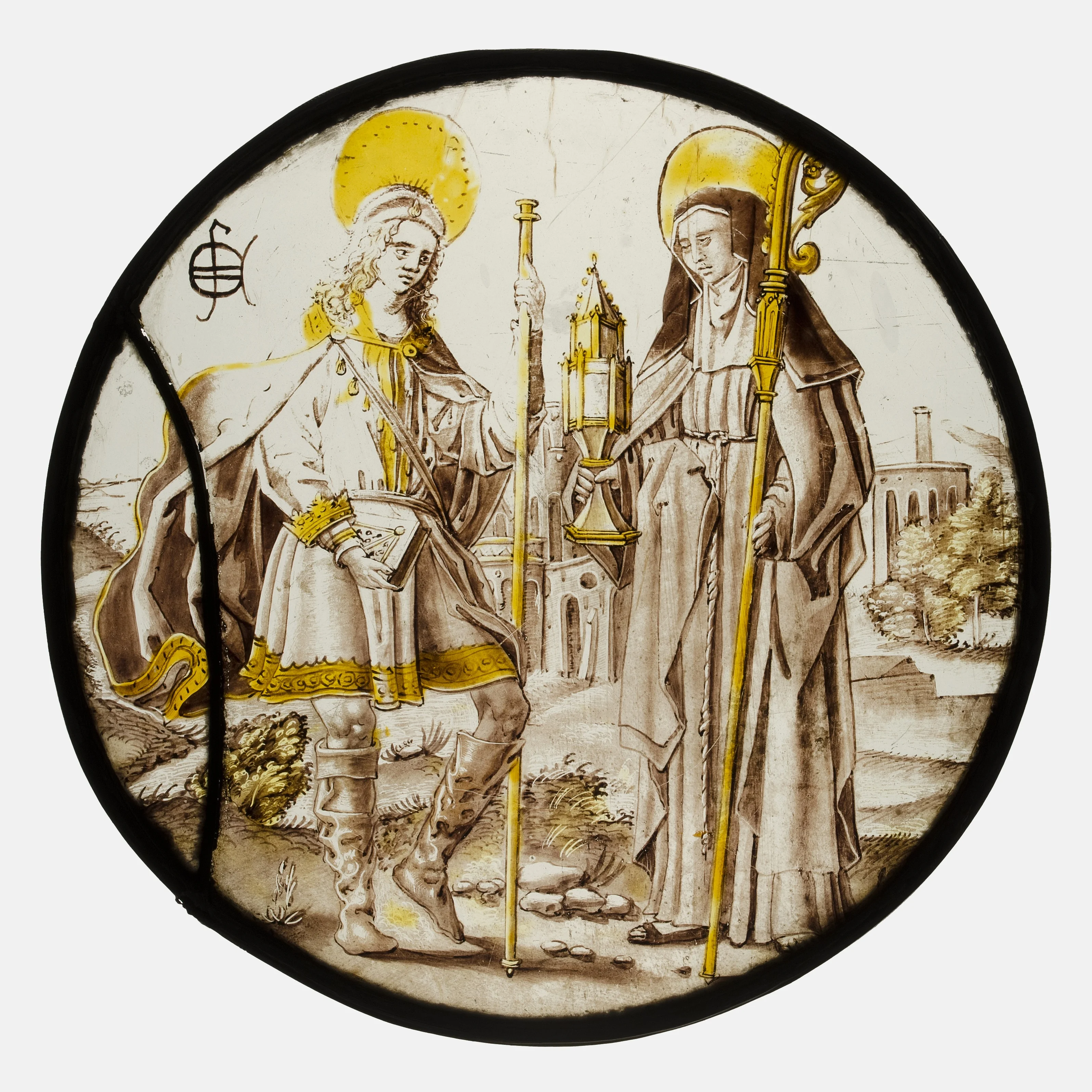 Roundel with Saint Jodocus and St. Clare of Assisi, detail