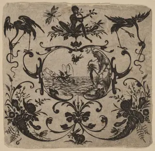Ornament with Grotesque, by Master CR, ink, 1616