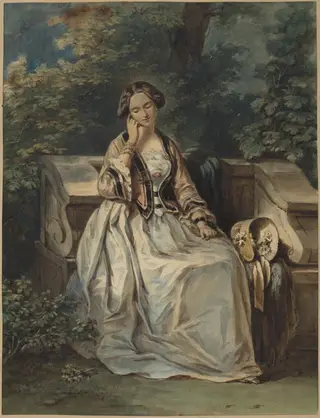 Woman Seated in a Bower, by Eugène Devéria, watercolor, 1835