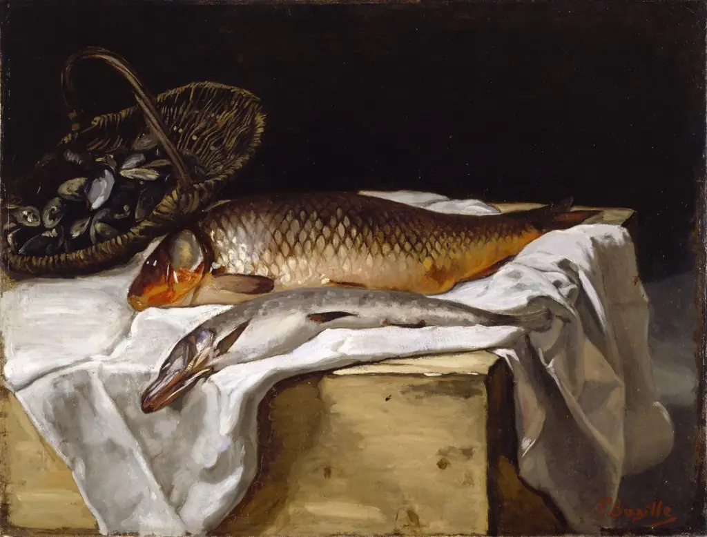 Still Life with Fish, by Frédéric Bazille, oil, 1866