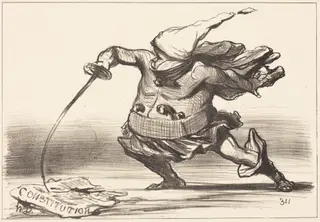 Un Matamore portant une... botte..., by Honoré Daumier, ink, 1851