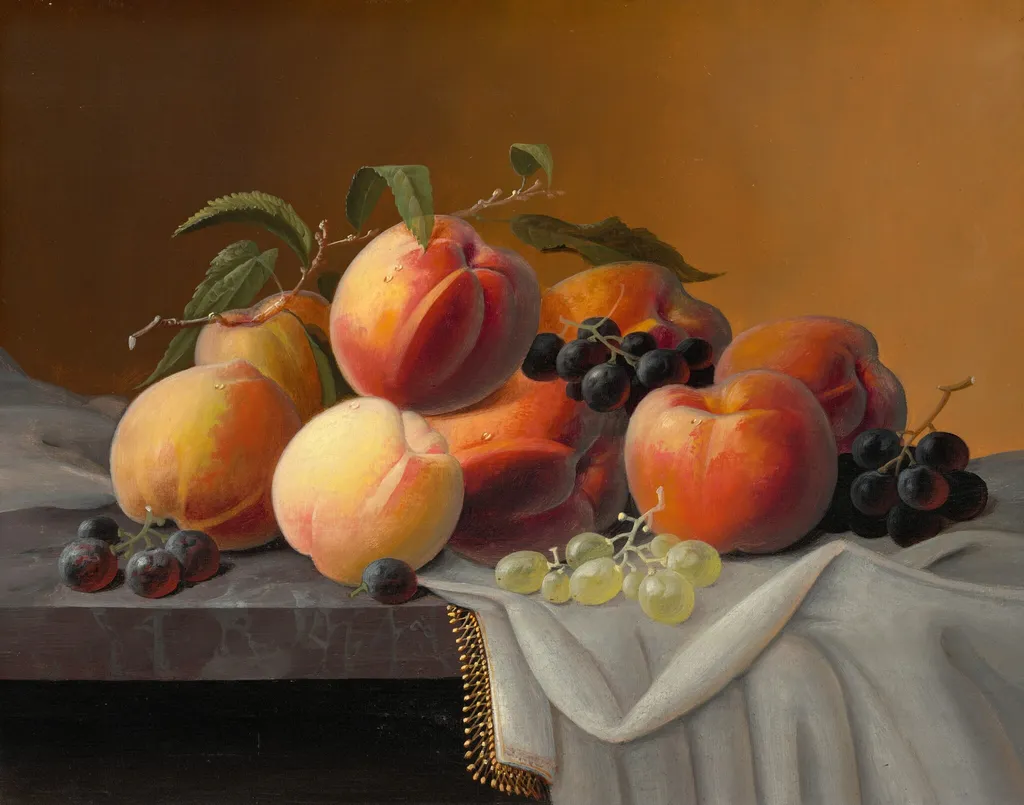 Peaches, Grapes, and Apples, by Severin Roesen, oil, 1844