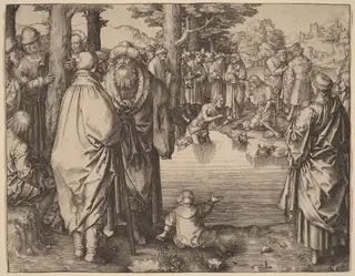 The Baptism of Christ in the Jordan, by Lucas van Leyden, ink, 1510