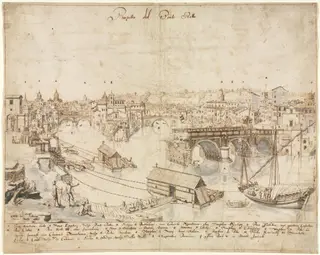 Eighteen Views of Rome: The Ponte Rotto, by Lievin Cruyl, 1665