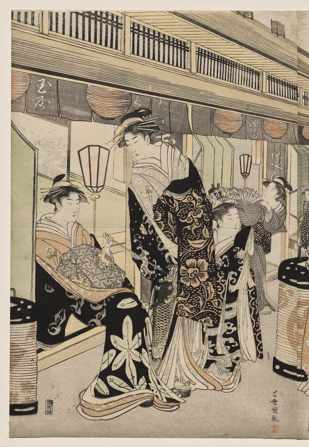 Courtesans Promenading on the Nakanochō, by Utagawa Toyokuni I, 1790