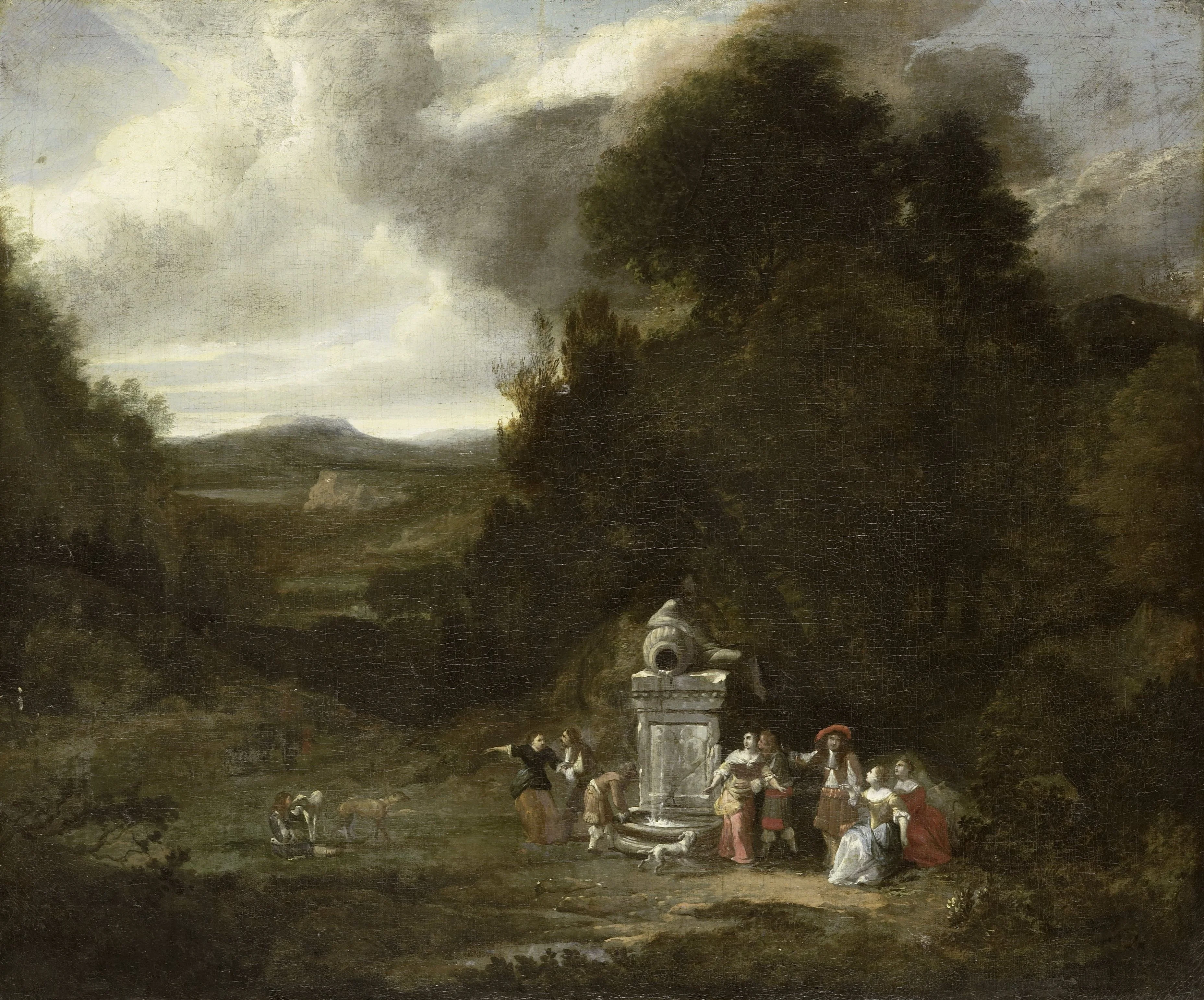 Company in a wooded landscape, detail