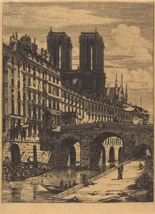 Le Petit Pont, Paris, by Charles Meryon, ink, 1850