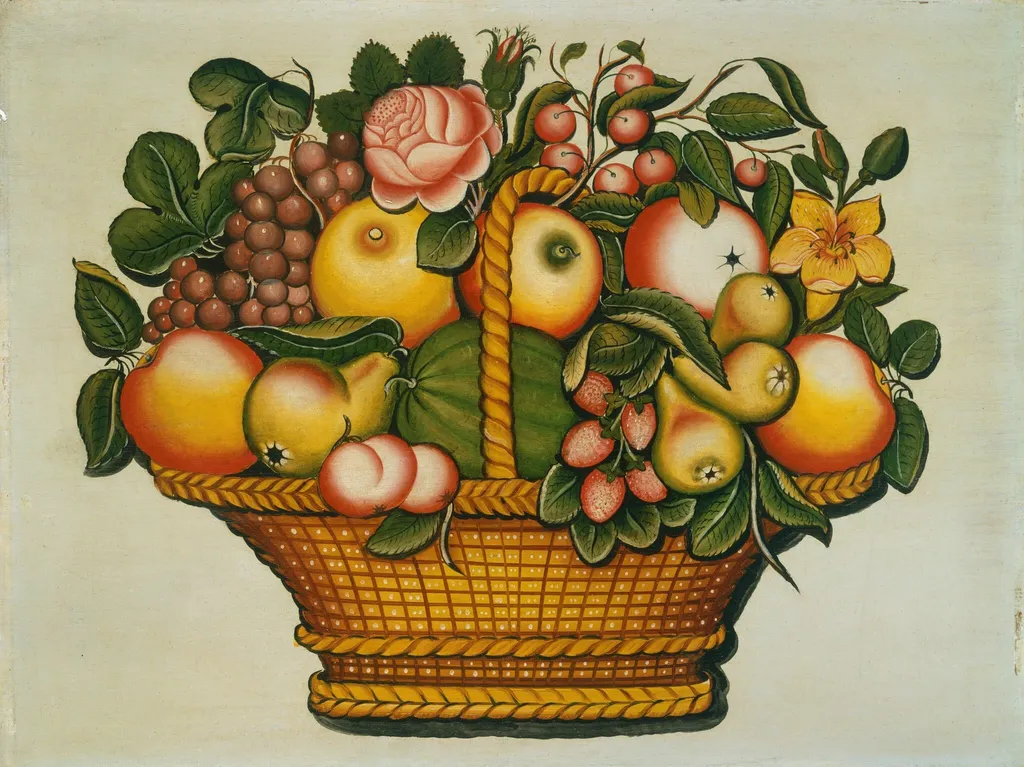 Basket of Fruit with Flowers, oil, 1830