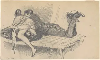 Couple on a Cot, by John Singer Sargent, graphite, 1876