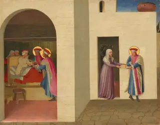 The Healing of Palladia by Saint Cosmas and Saint Damian, by Fra Angelico, tempera, 1439