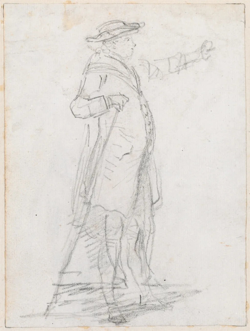 Man with a Walking Stick, Seen in Profile [recto], by Hubert Robert, chalk, 1760